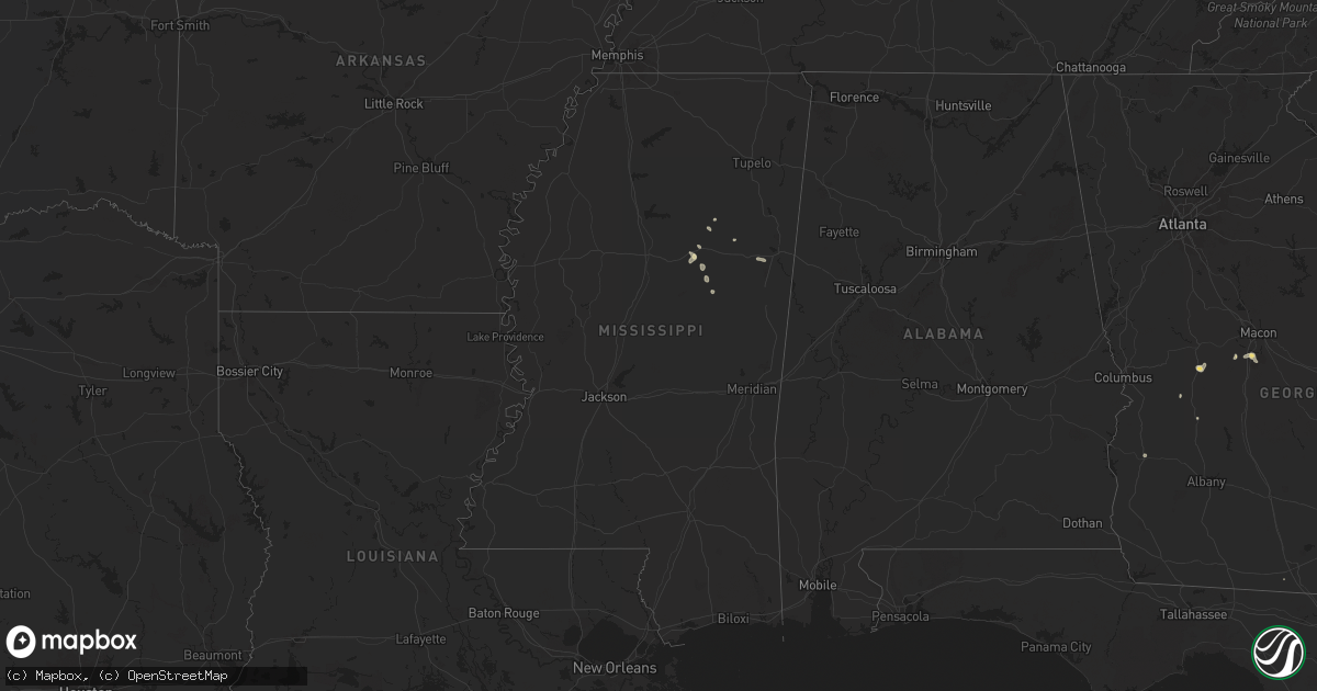 Hail map in Mississippi on July 15, 2024