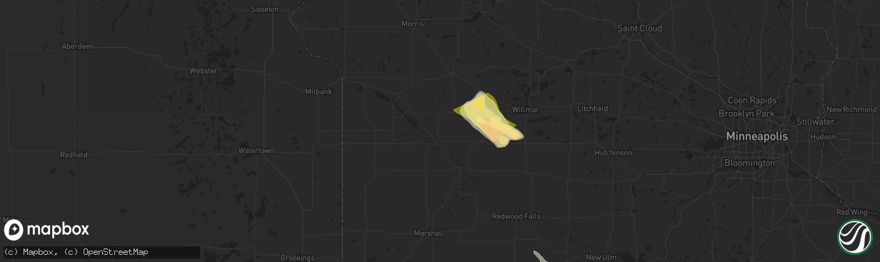 Hail map in Montevideo, MN on July 15, 2024