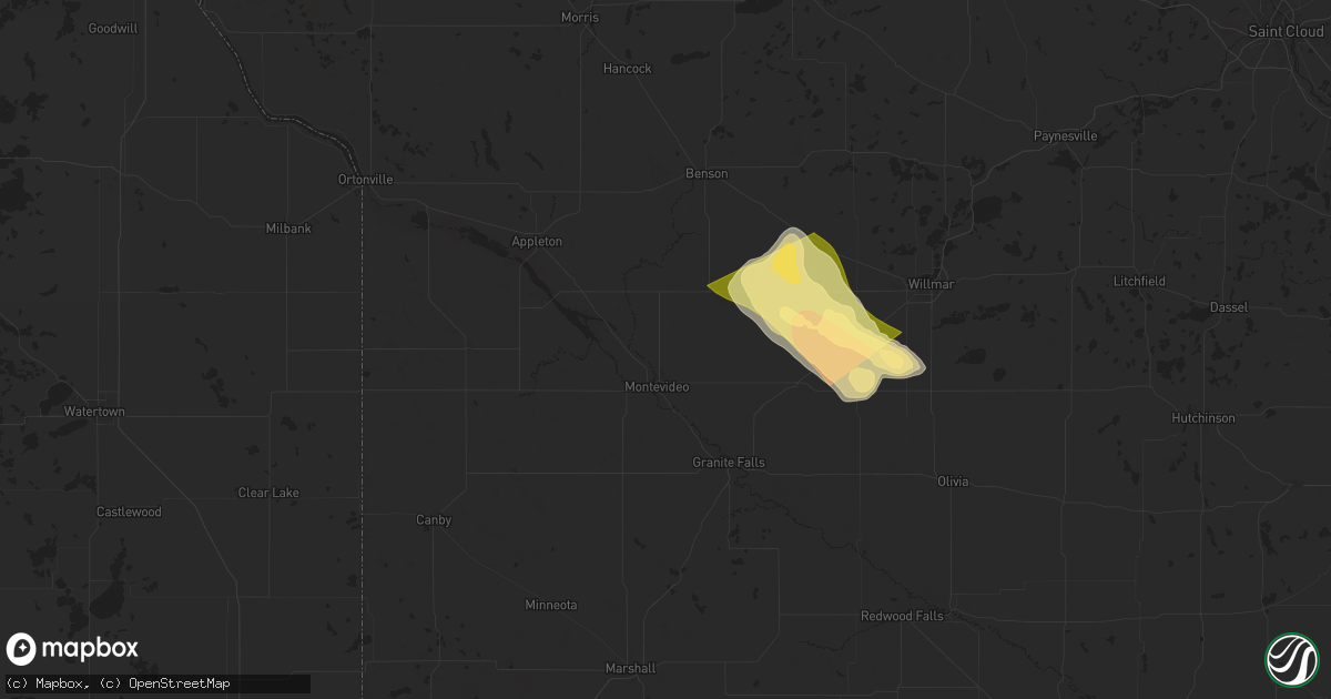 Hail map in Montevideo, MN on July 15, 2024