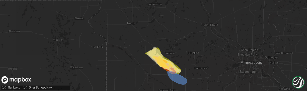 Hail map in Murdock, MN on July 15, 2024