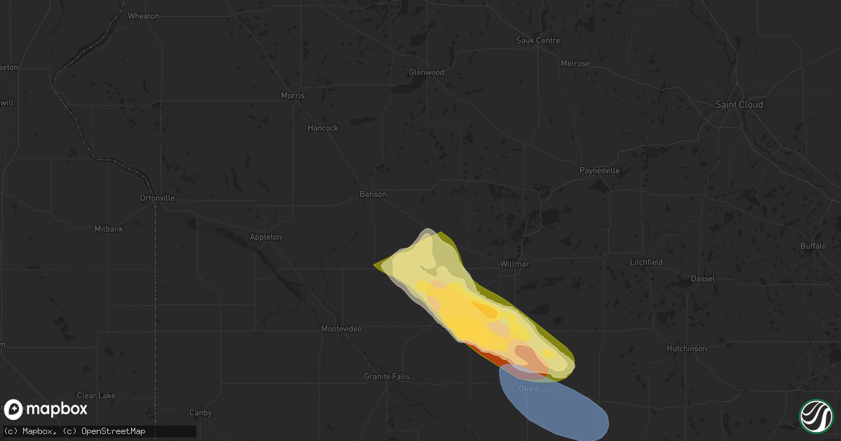 Hail map in Murdock, MN on July 15, 2024