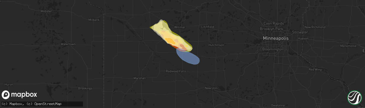 Hail map in Olivia, MN on July 15, 2024