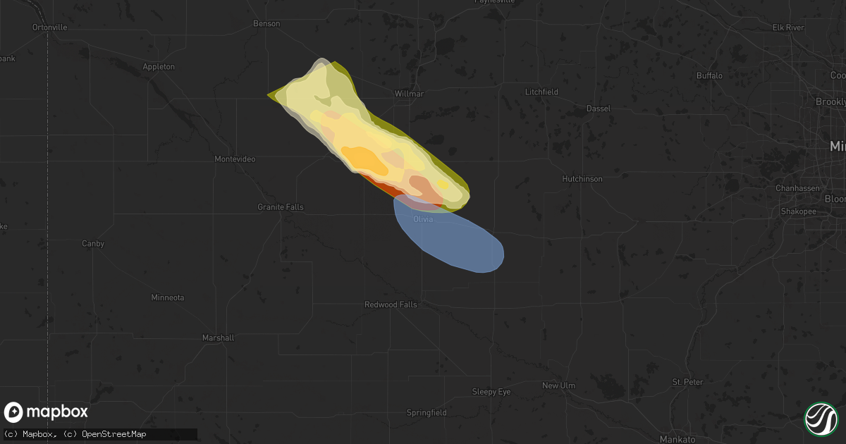 Hail map in Olivia, MN on July 15, 2024