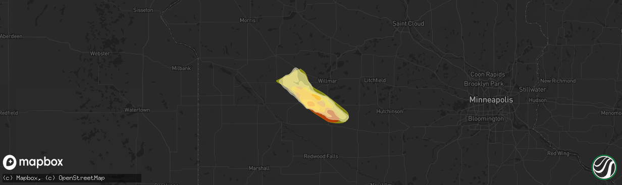 Hail map in Raymond, MN on July 15, 2024