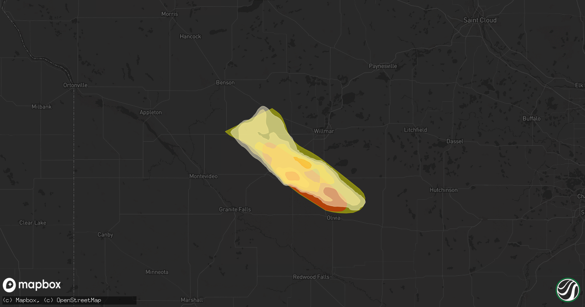 Hail map in Raymond, MN on July 15, 2024