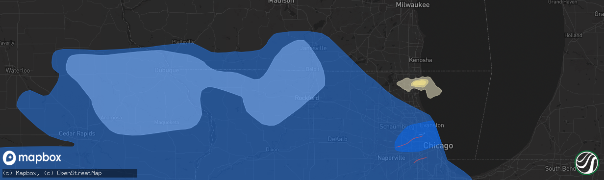 Hail map in Rockford, IL on July 15, 2024