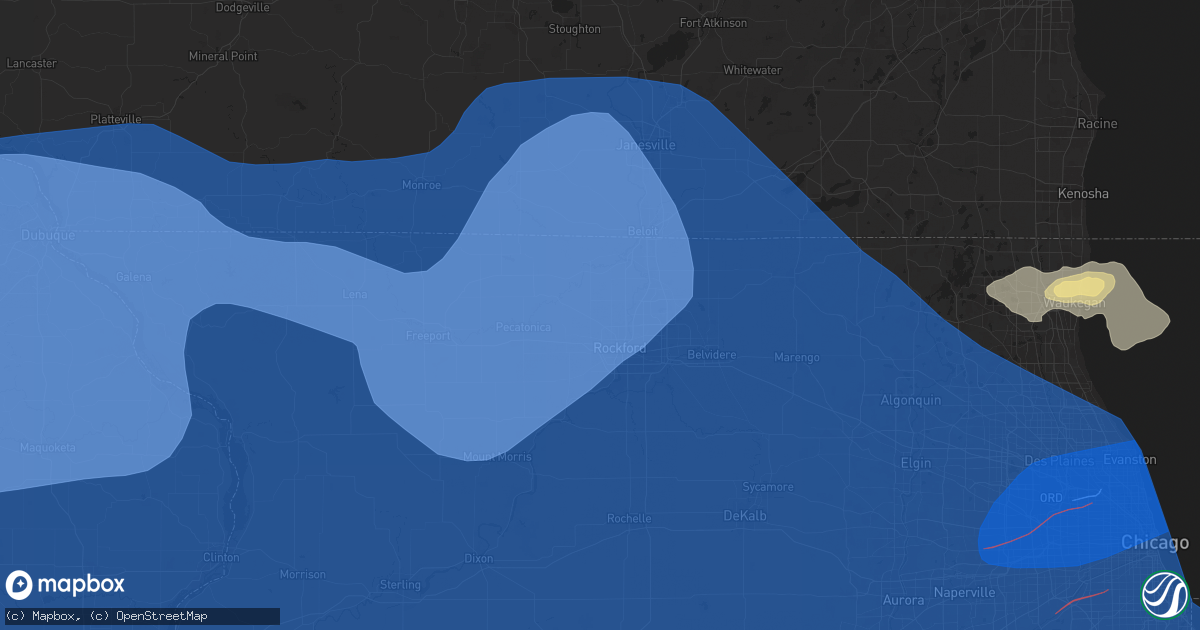 Hail map in Rockford, IL on July 15, 2024
