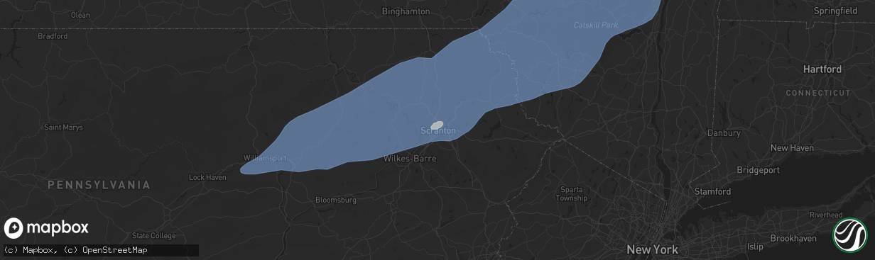 Hail map in Scranton, PA on July 15, 2024