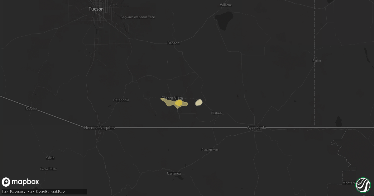 Hail map in Sierra Vista, AZ on July 15, 2024