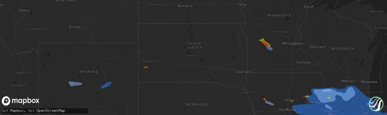 Hail map in South Dakota on July 15, 2024