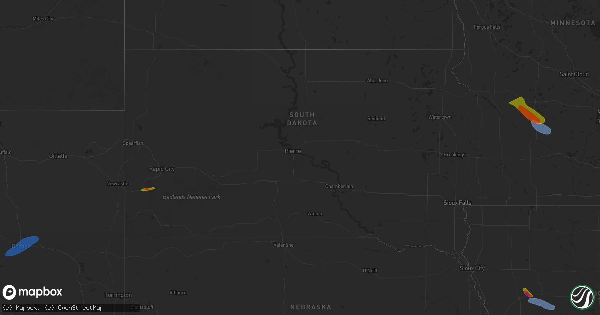 Hail map in South Dakota on July 15, 2024