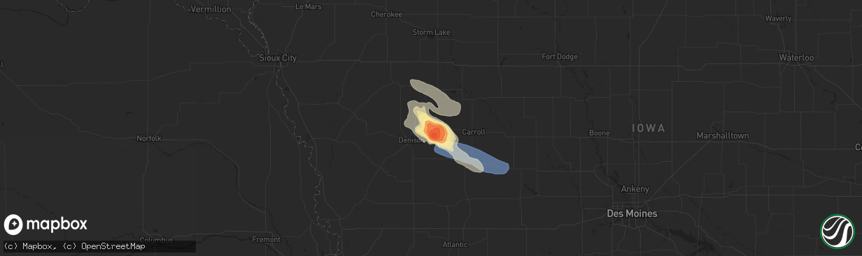 Hail map in Vail, IA on July 15, 2024