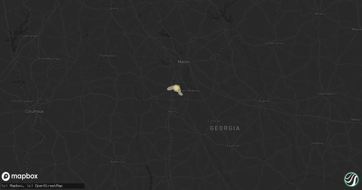 Hail map in Warner Robins, GA on July 15, 2024