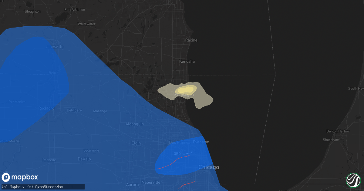 Hail map in Waukegan, IL on July 15, 2024