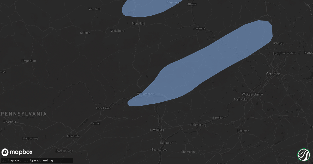 Hail map in Williamsport, PA on July 15, 2024