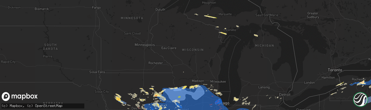 Hail map in Wisconsin on July 15, 2024