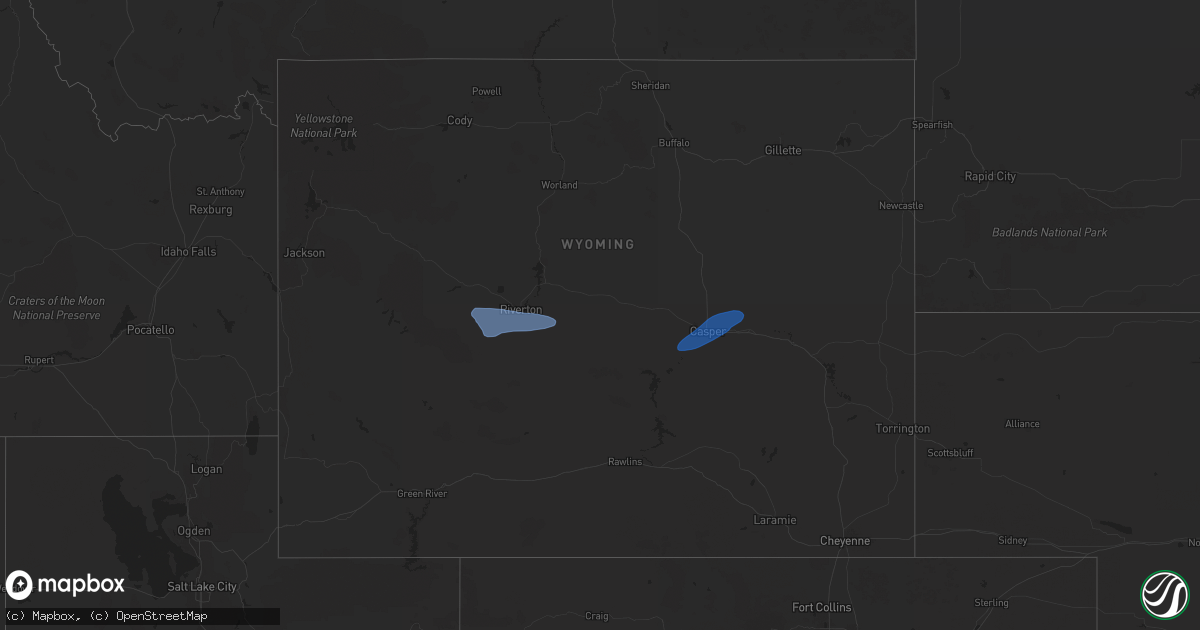 Hail map in Wyoming on July 15, 2024