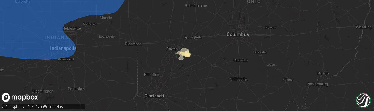 Hail map in Xenia, OH on July 15, 2024