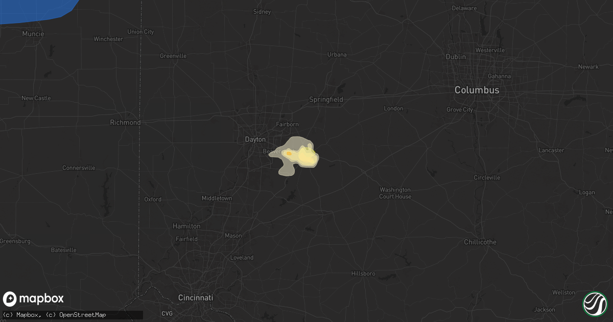 Hail map in Xenia, OH on July 15, 2024