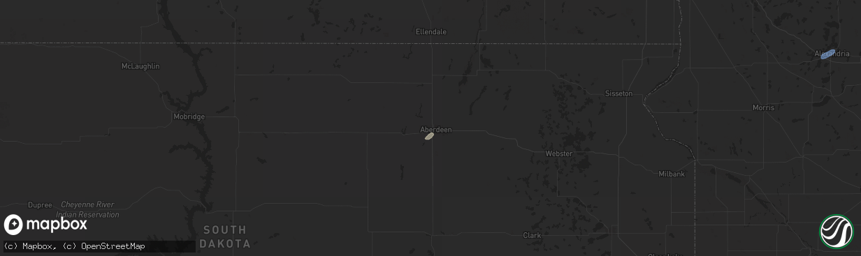 Hail map in Aberdeen, SD on July 15, 2025
