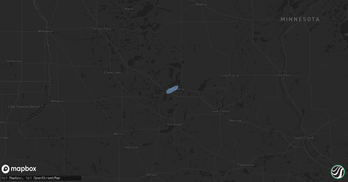 Hail map in Alexandria, MN on July 15, 2025
