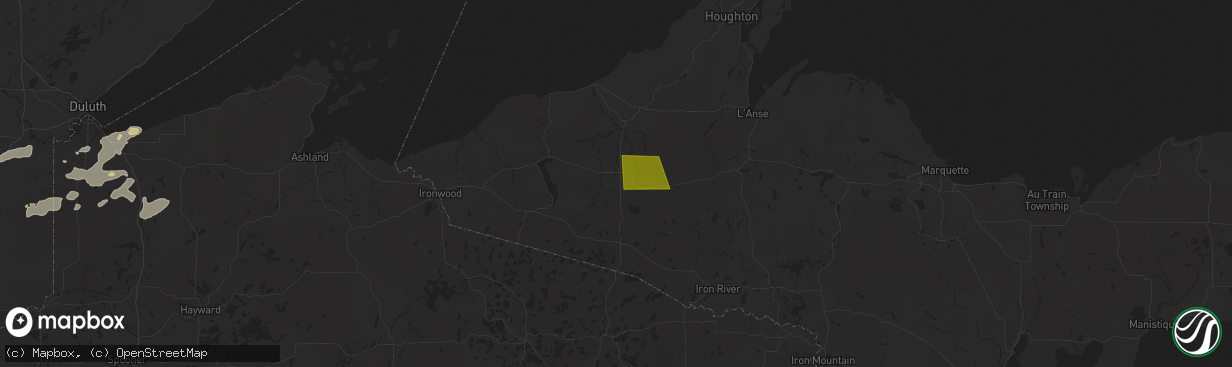 Hail map in Bruce Crossing, MI on July 15, 2025