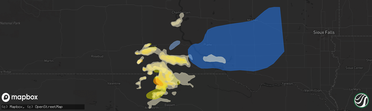 Hail map in Burke, SD on July 15, 2025