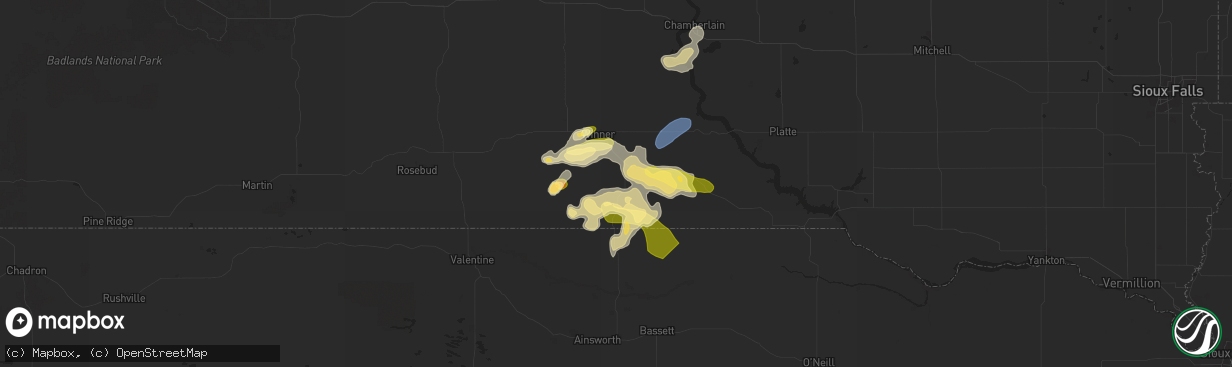 Hail map in Colome, SD on July 15, 2025