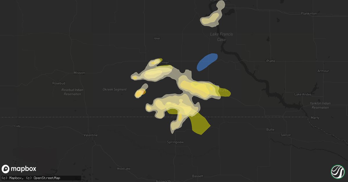 Hail map in Colome, SD on July 15, 2025