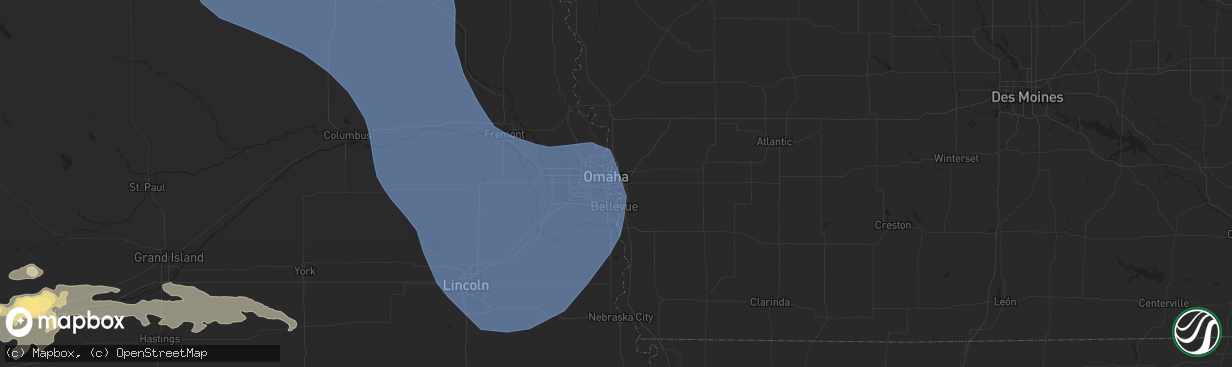 Hail map in Council Bluffs, IA on July 15, 2025