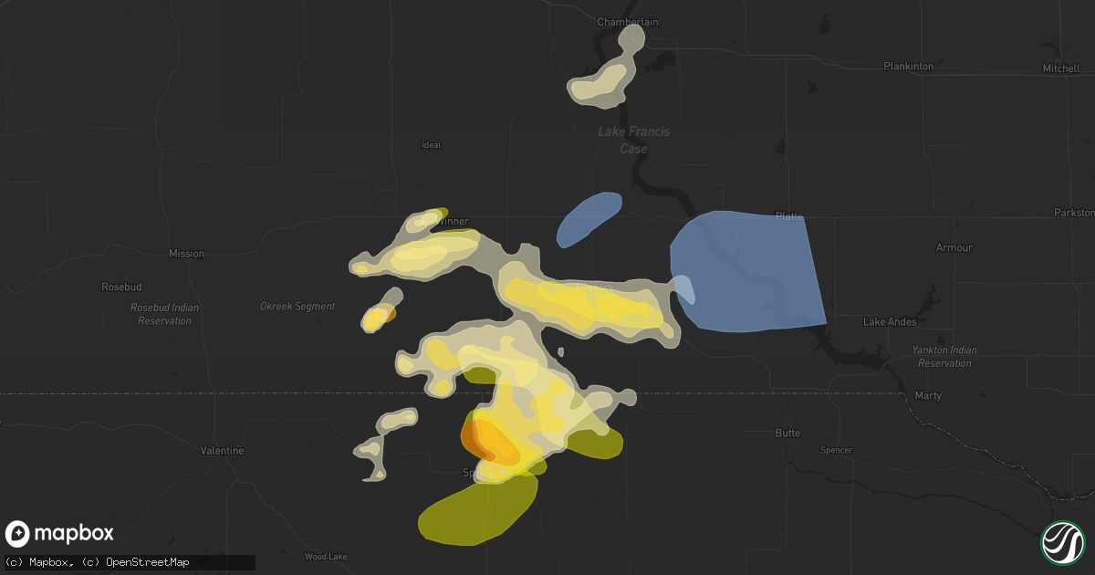 Hail map in Dallas, SD on July 15, 2025