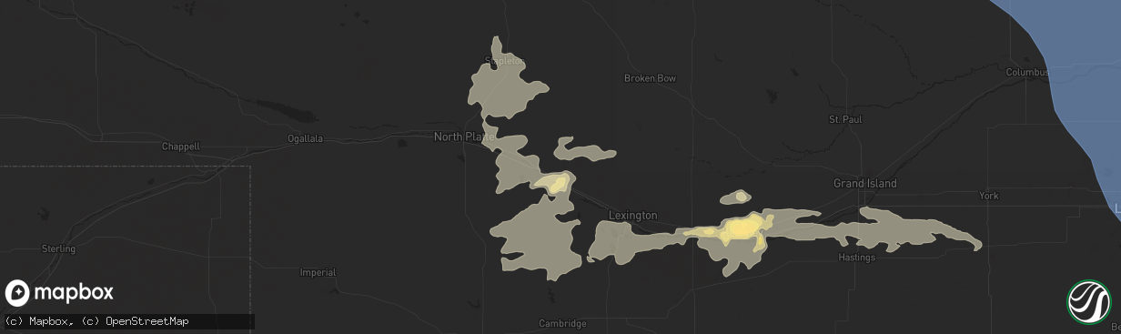 Hail map in Gothenburg, NE on July 15, 2025