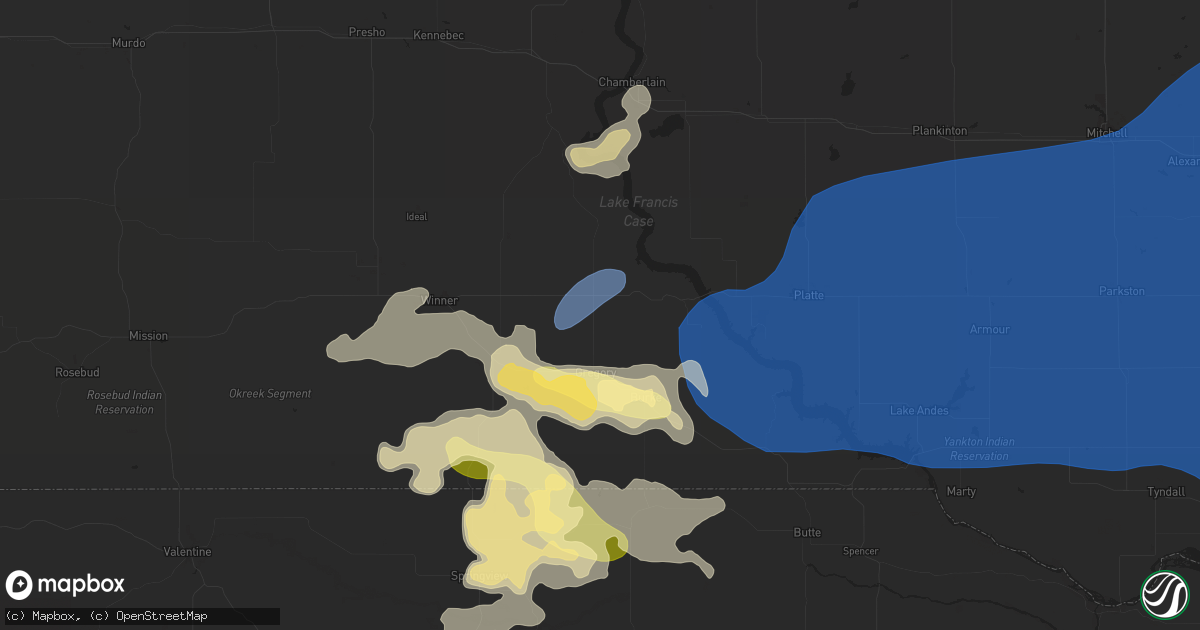 Hail map in Gregory, SD on July 15, 2025