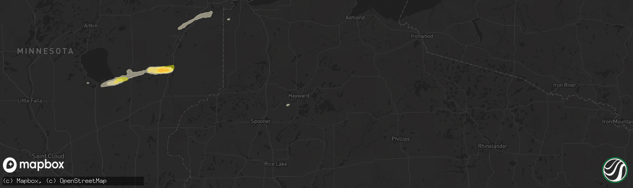 Hail map in Hayward, WI on July 15, 2025