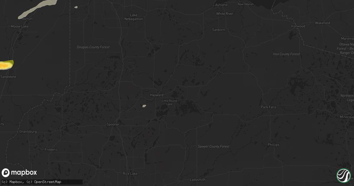 Hail map in Hayward, WI on July 15, 2025