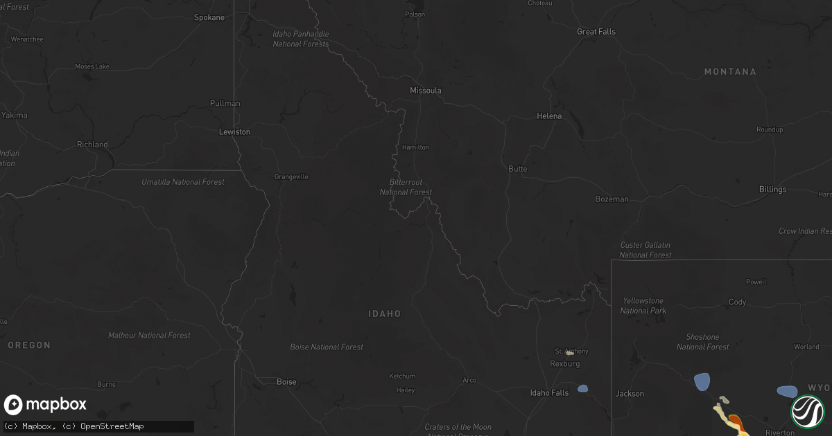 Hail map in Idaho on July 15, 2025