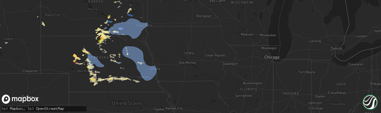 Hail map in Iowa on July 15, 2025