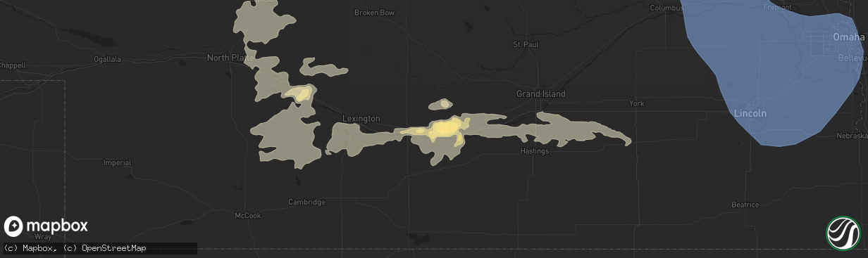 Hail map in Kearney, NE on July 15, 2025