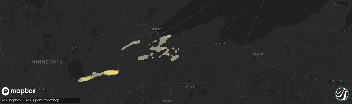 Hail map in Lake Nebagamon, WI on July 15, 2025