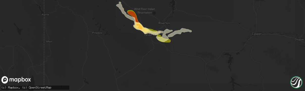 Hail map in Lander, WY on July 15, 2025