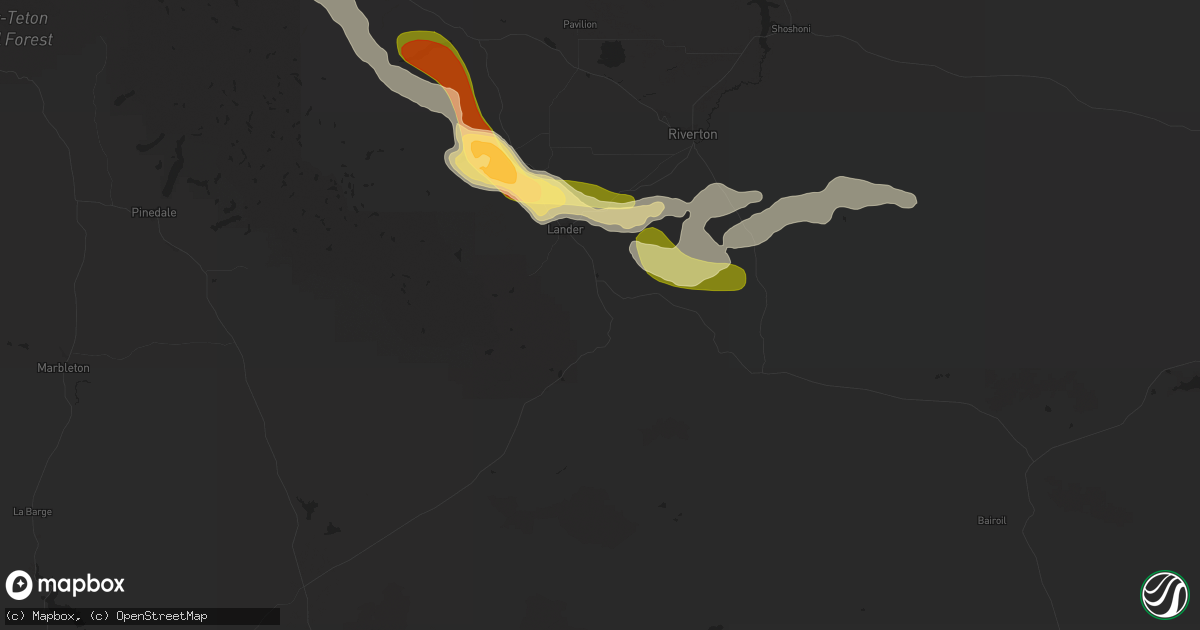 Hail map in Lander, WY on July 15, 2025