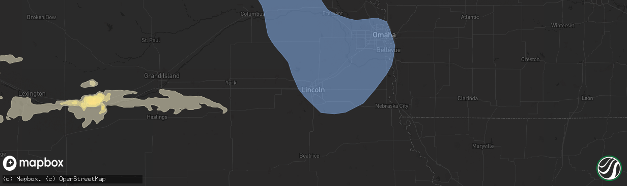 Hail map in Lincoln, NE on July 15, 2025