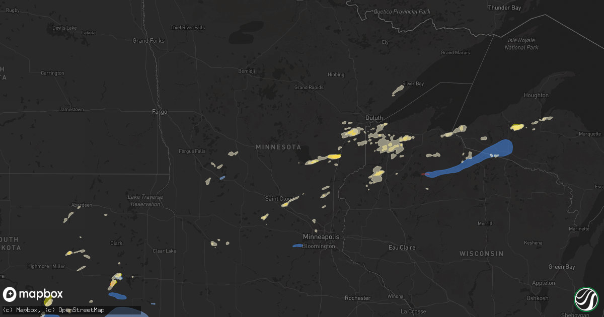 Hail map in Minnesota on July 15, 2025