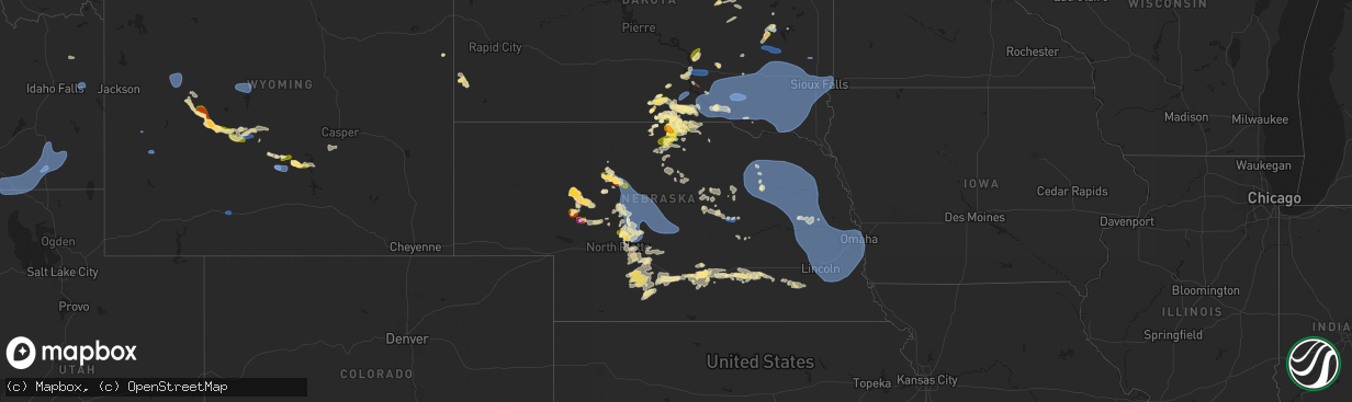 Hail map in Nebraska on July 15, 2025