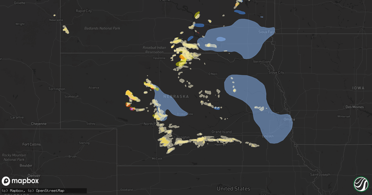 Hail map in Nebraska on July 15, 2025