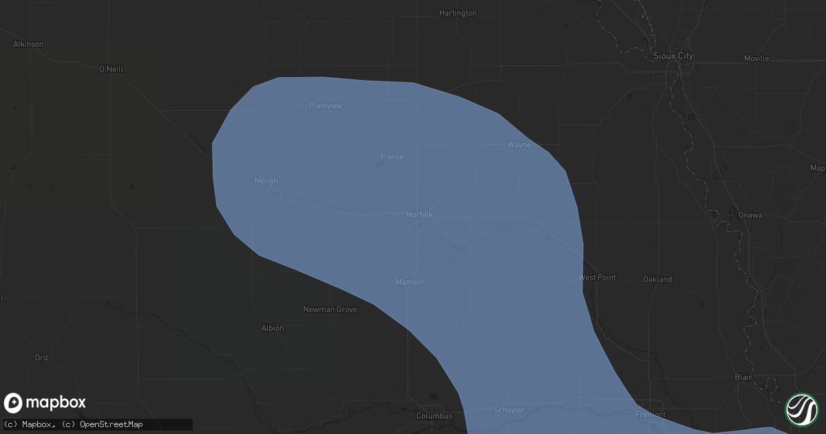 Hail map in Norfolk, NE on July 15, 2025