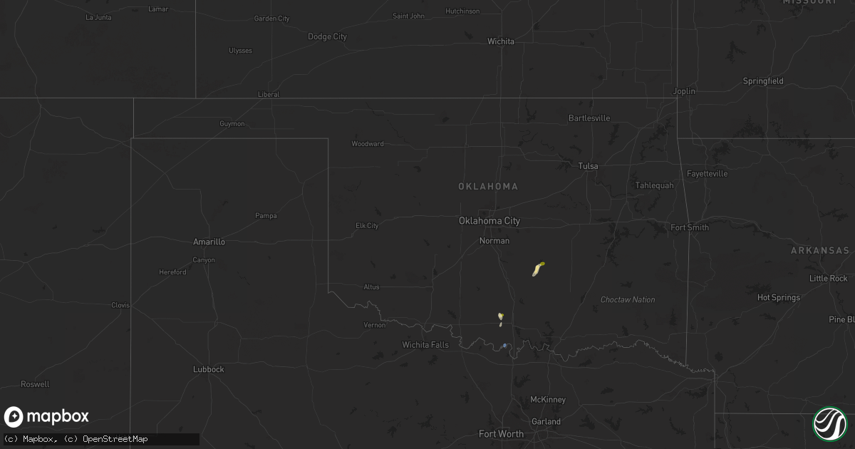Hail map in Oklahoma on July 15, 2025