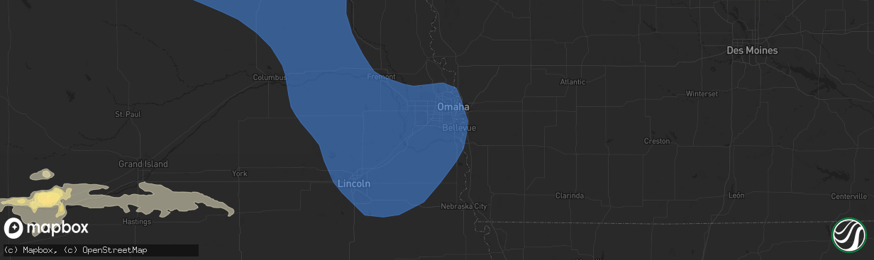 Hail map in Papillion, NE on July 15, 2025