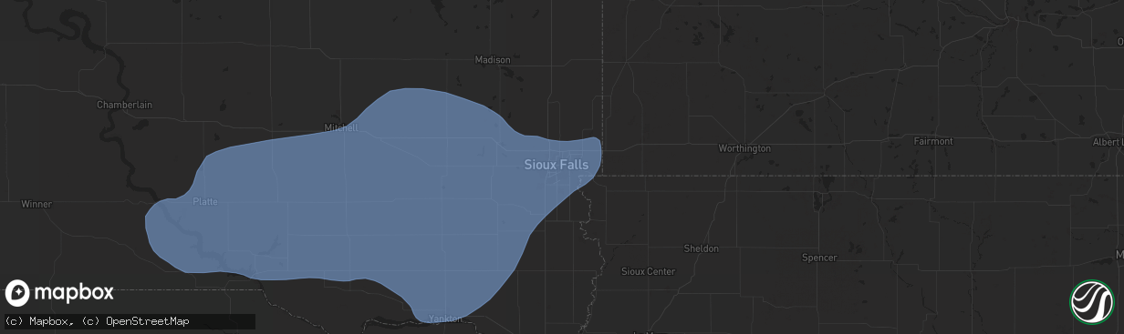 Hail map in Sioux Falls, SD on July 15, 2025