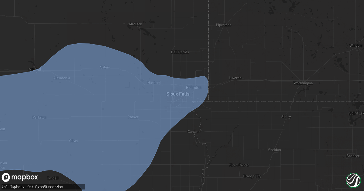 Hail map in Sioux Falls, SD on July 15, 2025